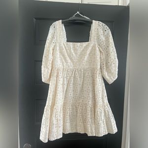 Shona Joy 100% Linen Ivory Eyelet Dress